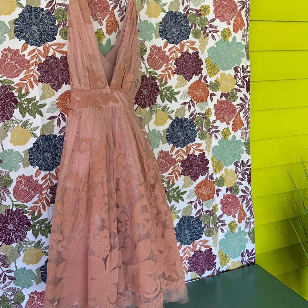 LUXXEL DRESS | BLUSH MIDI FLORAL TULLE DRESS - Picture 2 of 2